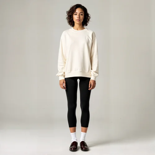 Stylish Mockup of a Woman in a Cream Sweatshirt