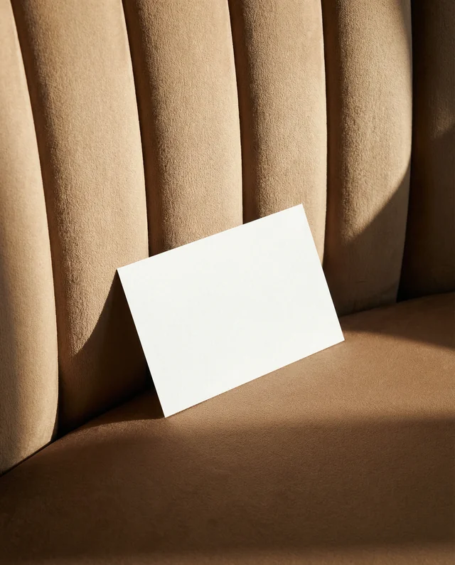 Elegant Business Card Mockup on Velvet Sofa
