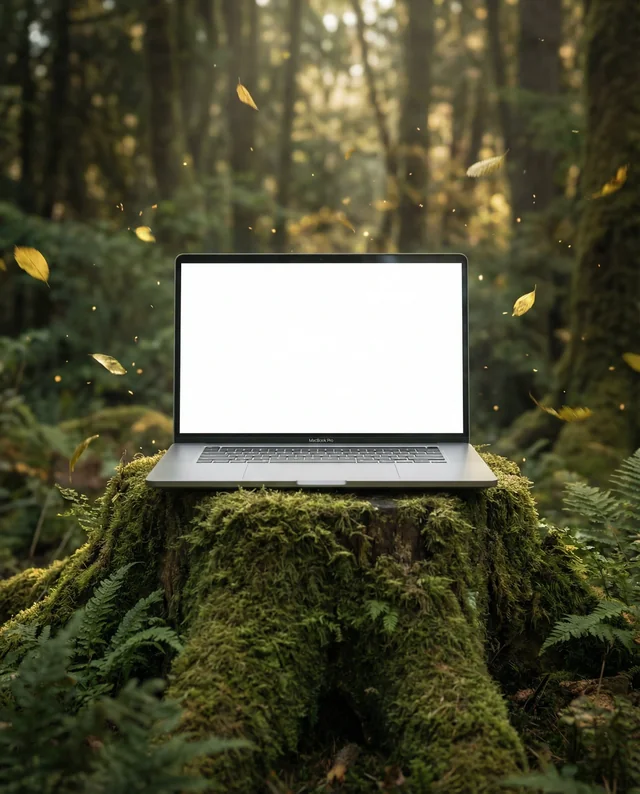 Enchanting MacBook Mockup in a Forest Scene