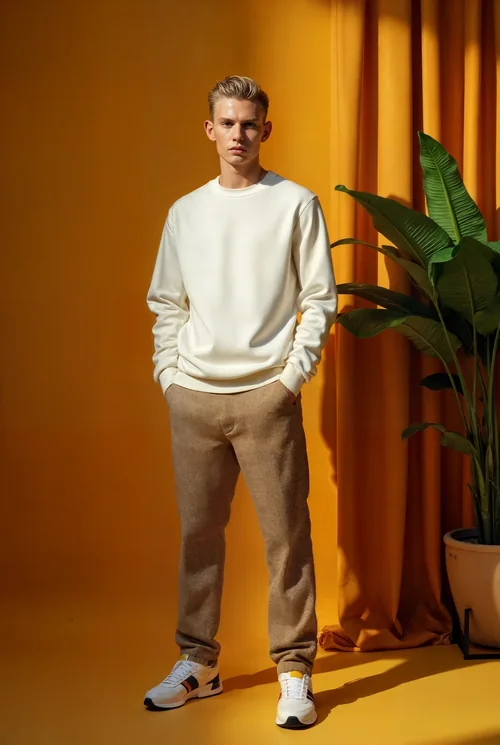 Stylish Mockup of a Young Male in a Cream Sweatshirt