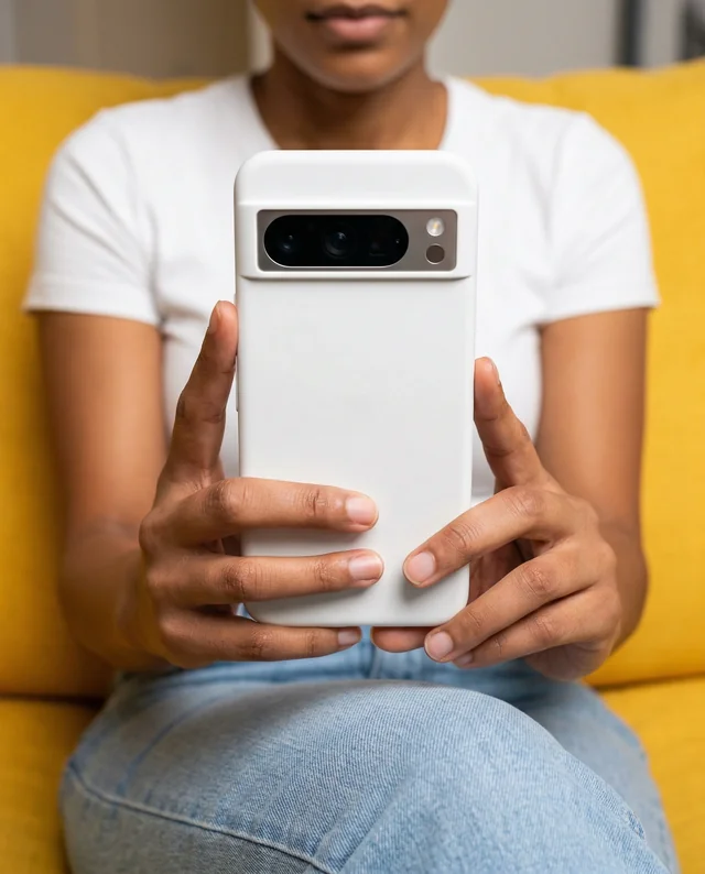 Cozy Mockup of Phone Cover on Vibrant Yellow Couch
