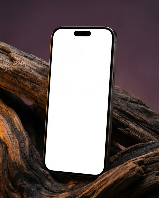 Sleek iPhone Mockup Against Textured Wooden Background