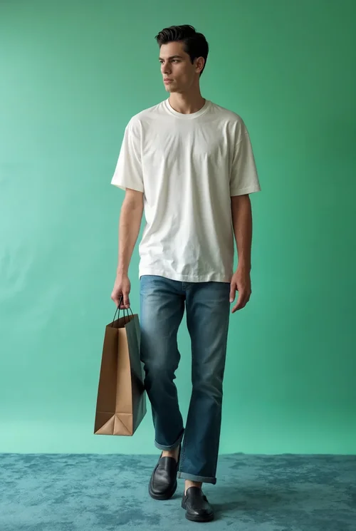 Stylish Mockup of T-Shirt Worn by Male Supermodel