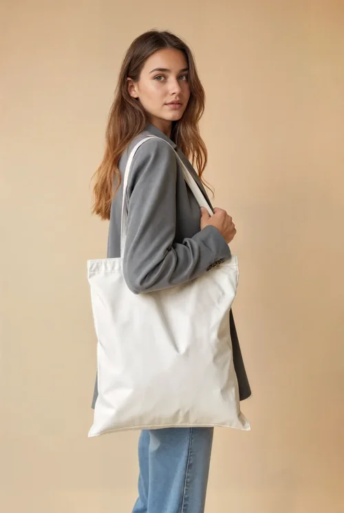 Stylish Tote Bag Mockup Featuring a Confident Woman