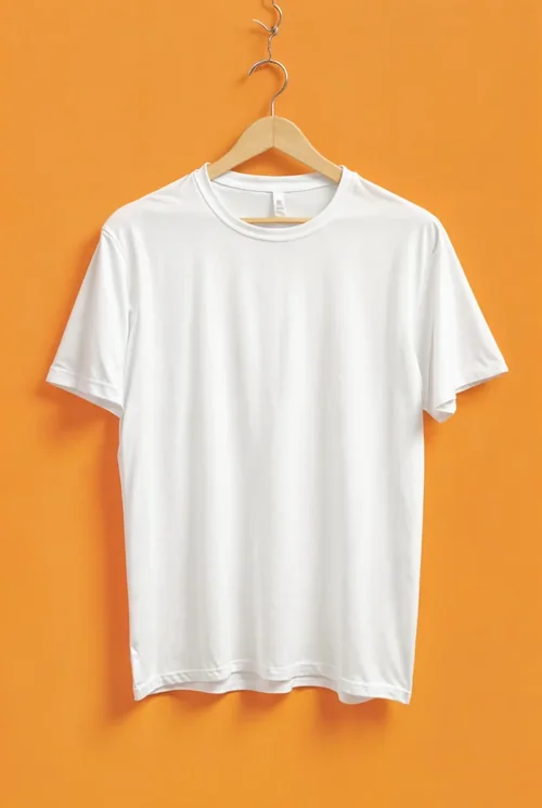Mockup of a Plain White T-Shirt on Wooden Hanger