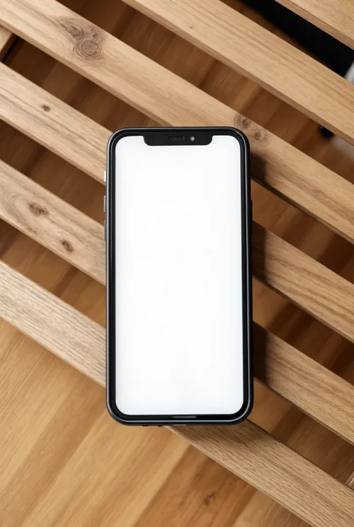 Modern iPhone Mockup on Wood - Minimalist Design