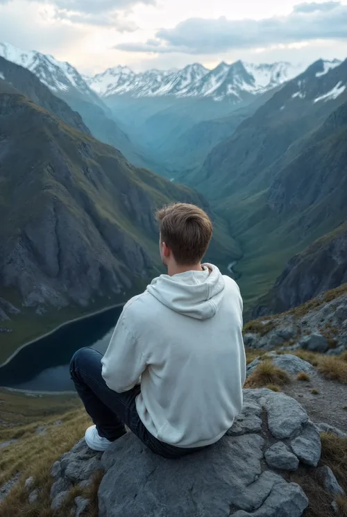 Tranquil Mountain Mockup with Soft Colors and Hoodie