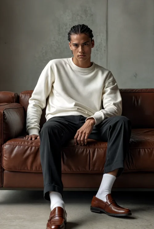 Stylish Mockup of a Young Male in a Cream Sweatshirt