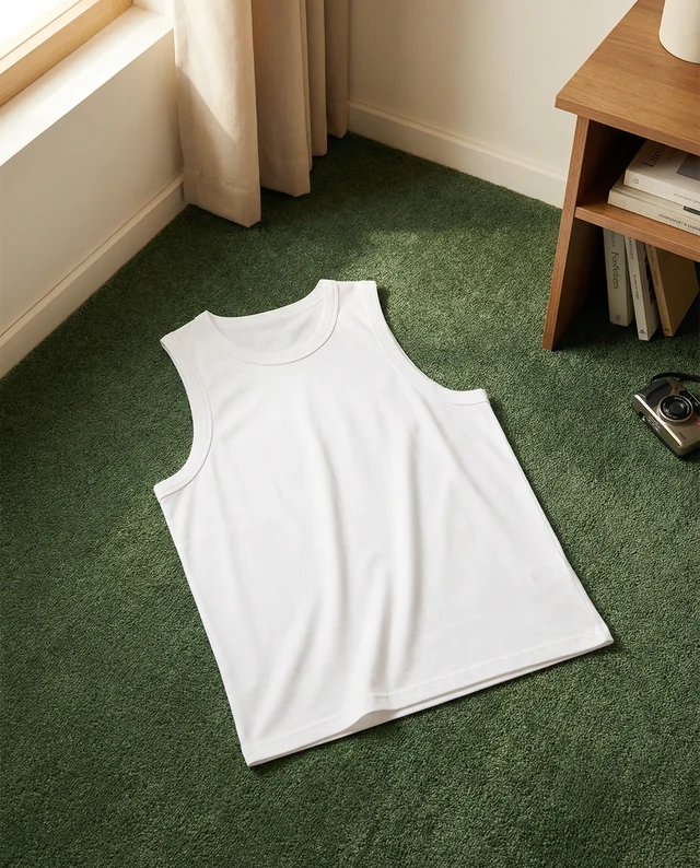 Stylish Mockup of a White Tank Top on Green Carpet