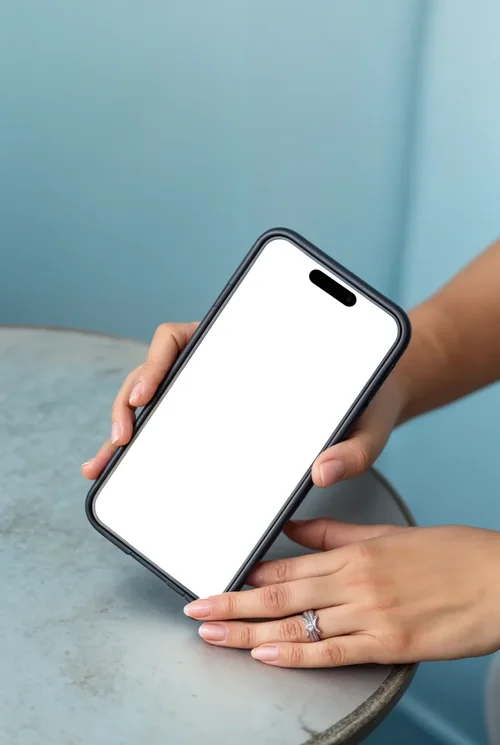 Modern iPhone Mockup: Hands Holding a Sleek Case