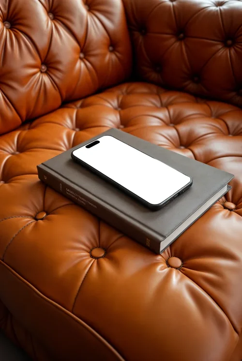 Luxury iPhone Mockup on Contemporary Leather Sofa