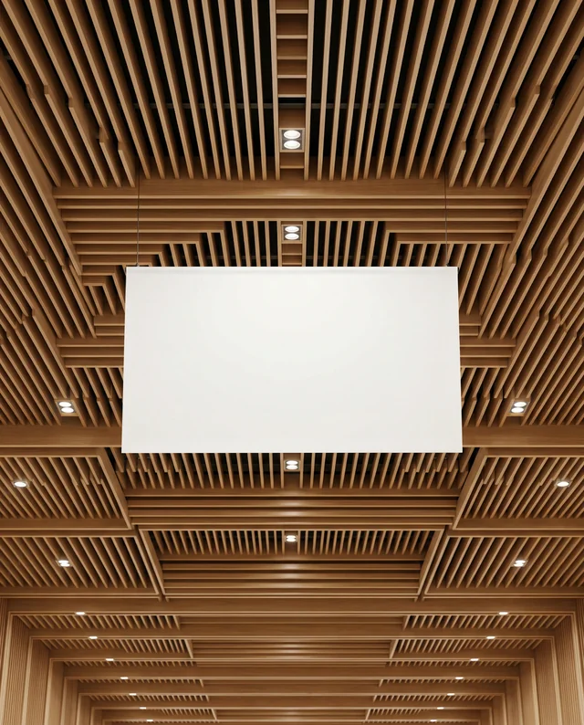 Minimalist Interior Mockup with Modern Ceiling and Banner