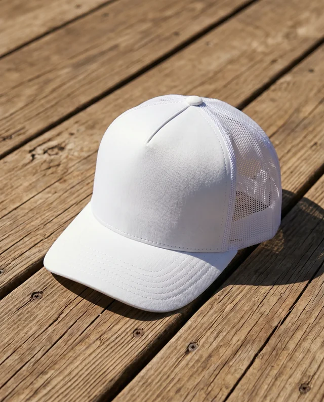 Stylish Hat Mockup on Rustic Wooden Surface