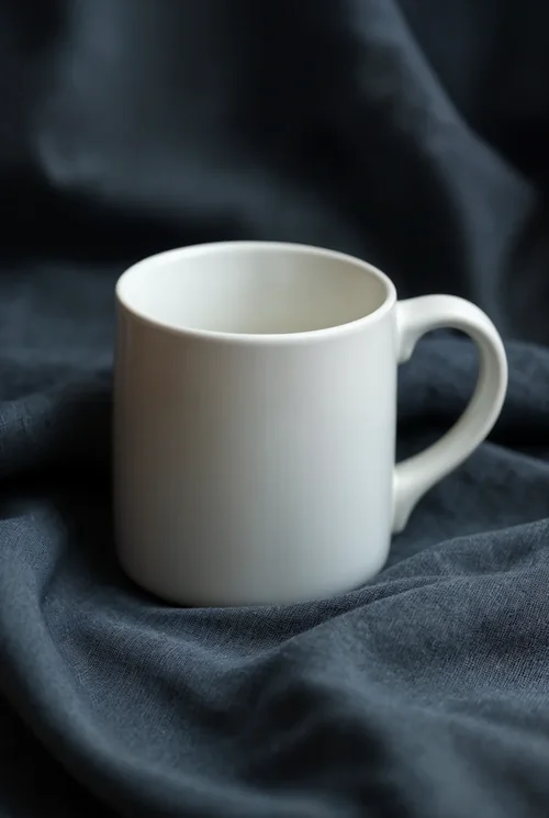 Cozy Mug Mockup with Dark Navy-Gray Linen Background