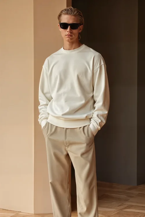 Stylish Mockup of a Young Male in a Cream Sweatshirt