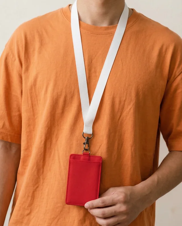 Casual Mockup of Young Man with Lanyard and ID Holder