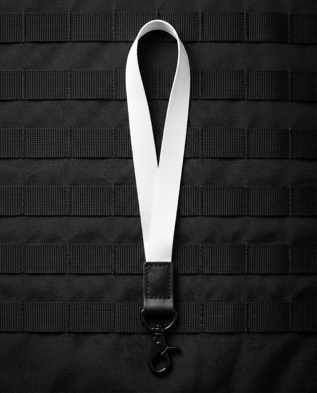 Close-Up Mockup of a Stylish White Lanyard with Clip