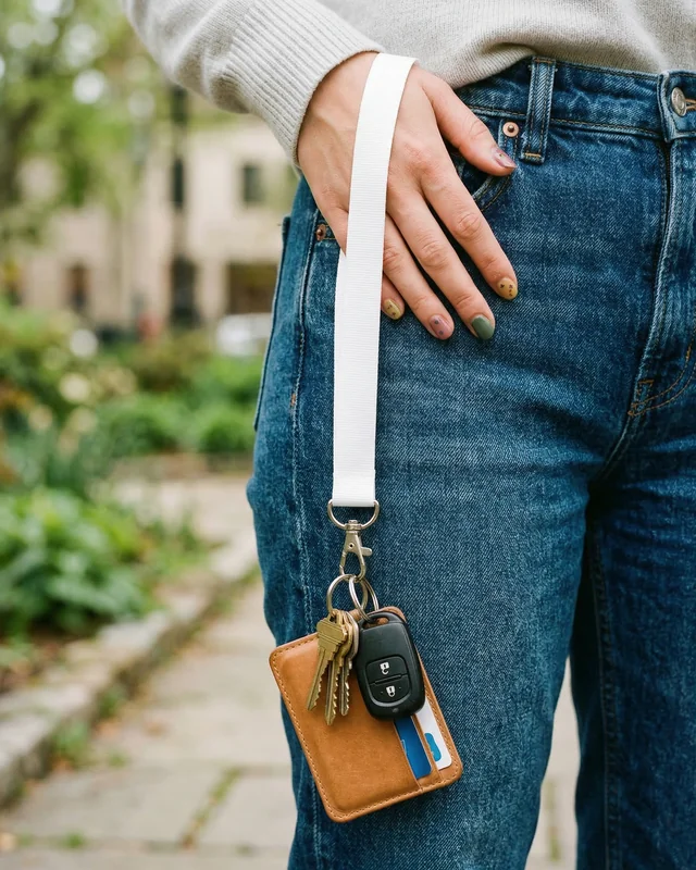Stylish Lanyard Mockup with Keychain in Outdoor Scene