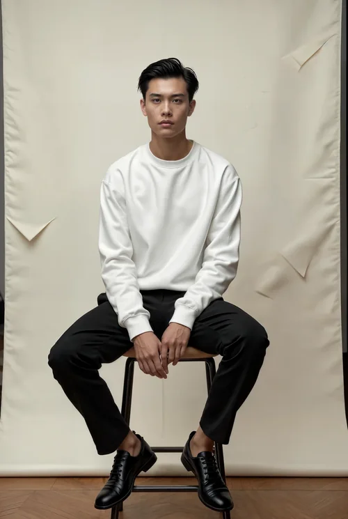 Elegant Sweatshirt Mockup of a Young Male Model