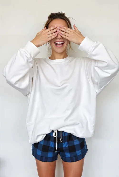 Joyful Woman in Cozy Sweatshirt Mockup