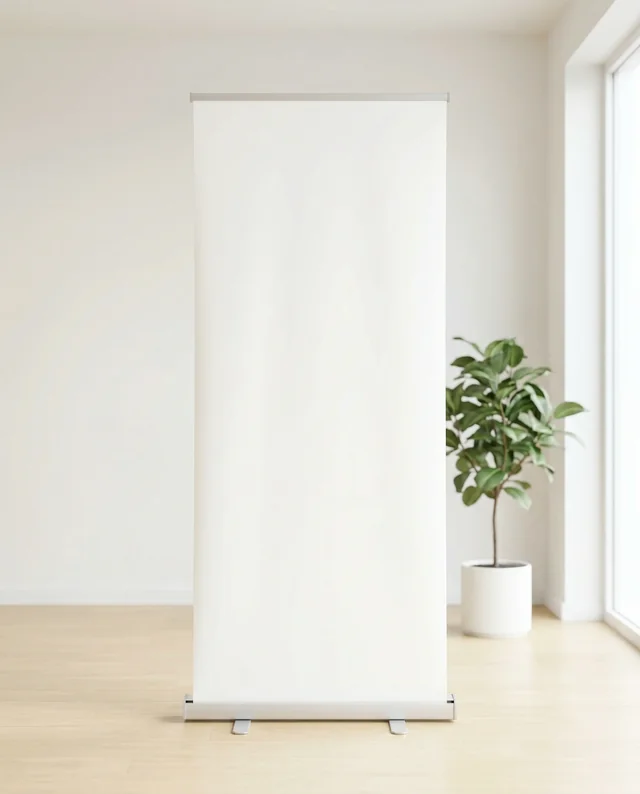 Minimalist Indoor Mockup with Banner and Green Plant