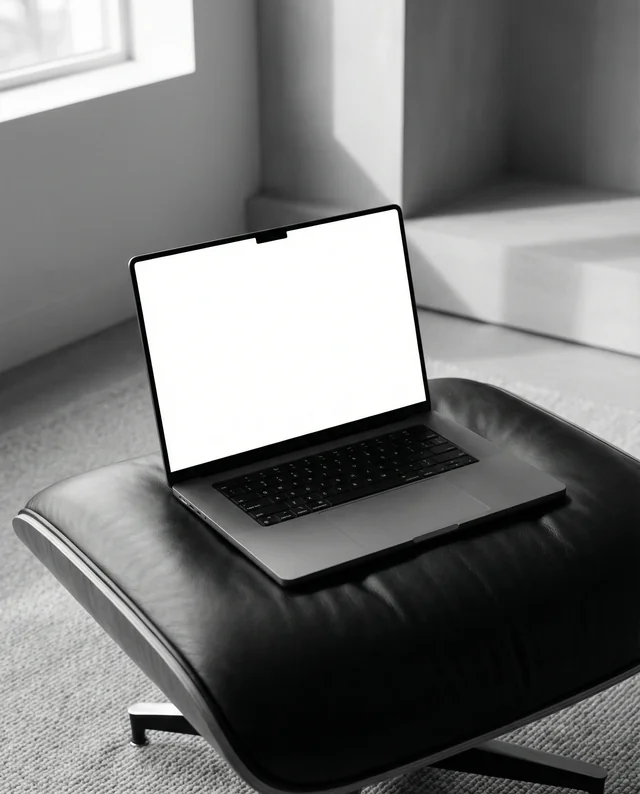 Minimalist MacBook Mockup on Plush Leather Cushion