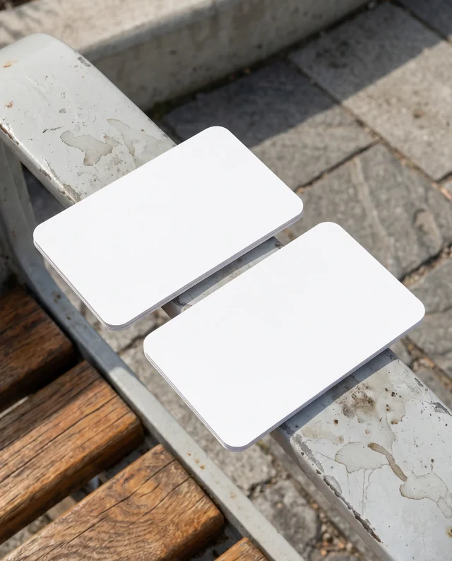 Elegant Business Card Mockup on a Rustic Park Bench