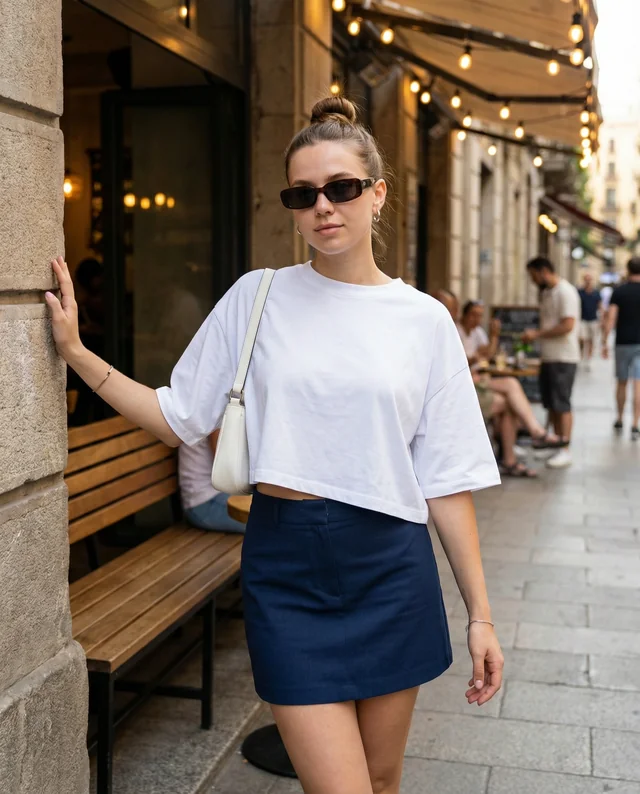 Stylish Mockup of a Young Woman in a Crop Top Outfit
