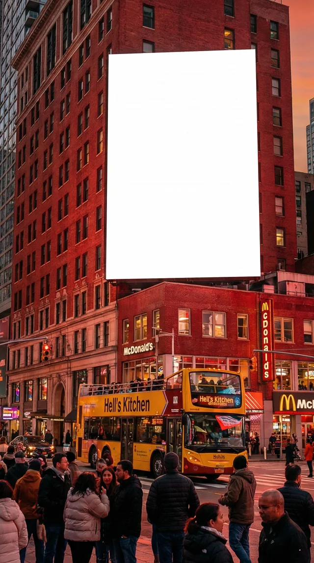 Urban Mockup of a Billboard in a Bustling City Scene