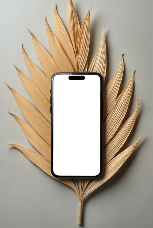 Elegant iPhone Mockup on Natural Palm Leaves - Minimalist