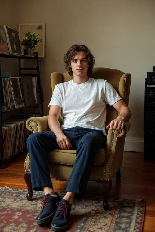 Mockup of T-Shirt in Cozy Room with Warm Colors