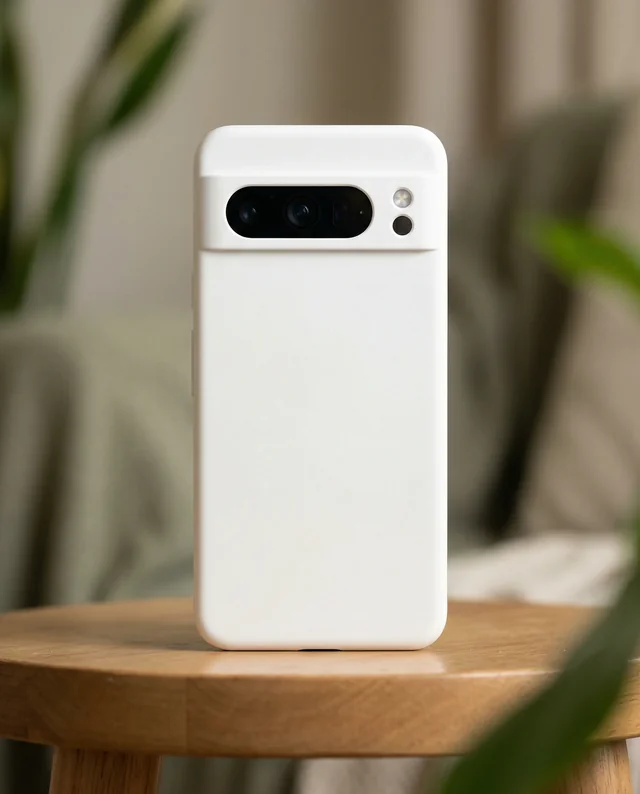 Elegant Phone Cover Mockup on Light Wooden Table