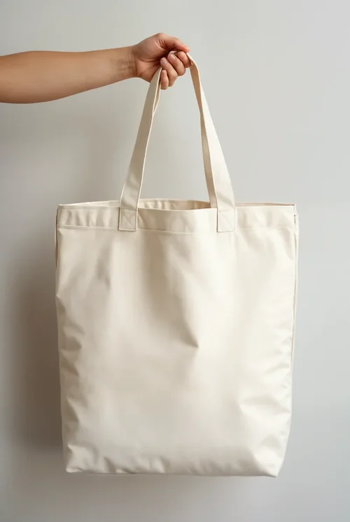Mockup of a Stylish White Cotton Tote Bag for Everyday Use