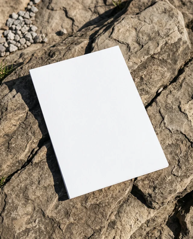 Blank Notebook Mockup on Rugged Stones for Flyer Design