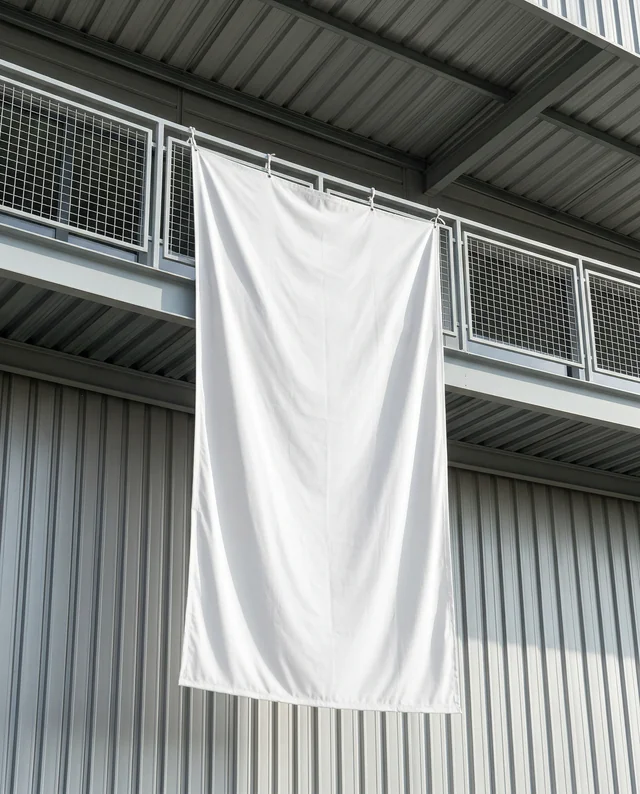 Large Blank Banner Mockup Against Industrial Architecture