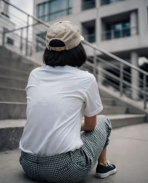 Urban Mockup of T-Shirt on Young Adult in Casual Style