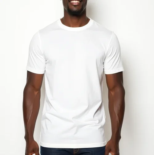 Mockup of Confident Man in White T-Shirt on Bright Background