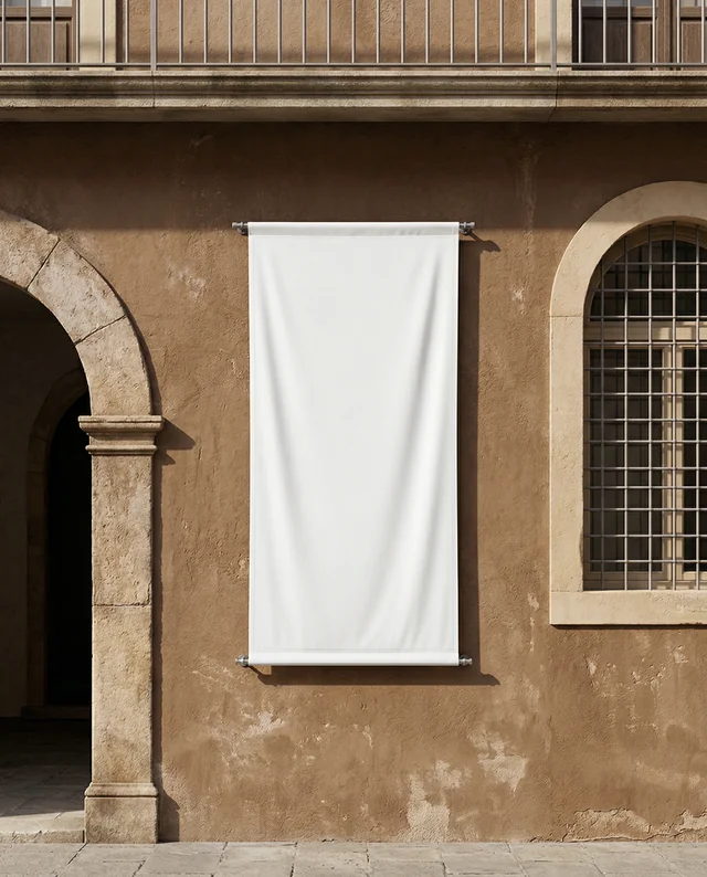 Rustic Building Facade with Blank Banner Mockup Design