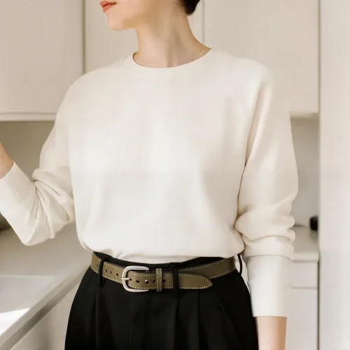 Stylish Mockup of a Cream Sweatshirt in Modern Kitchen