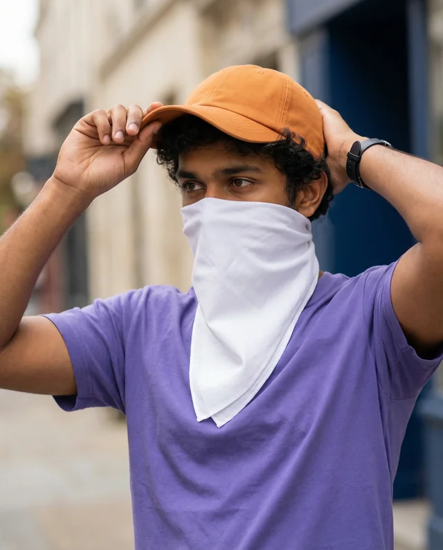 Casual Young Man in Orange Cap and White Bandana Mockup
