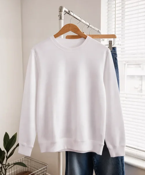 Minimalist Mockup of White Sweatshirt Display