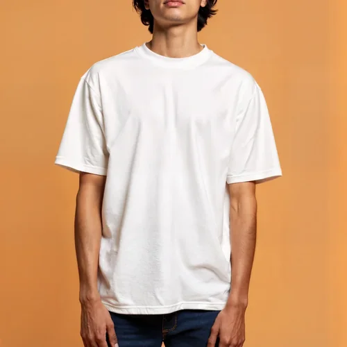 Bold Orange Background T-Shirt Mockup with Relaxed Fit