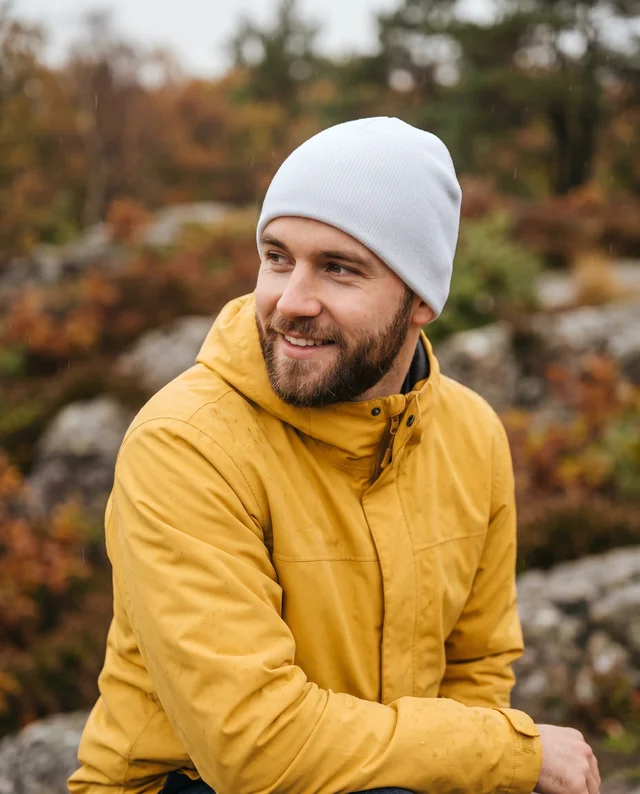 Cozy Beanie Mockup Featuring a Young Man Outdoors