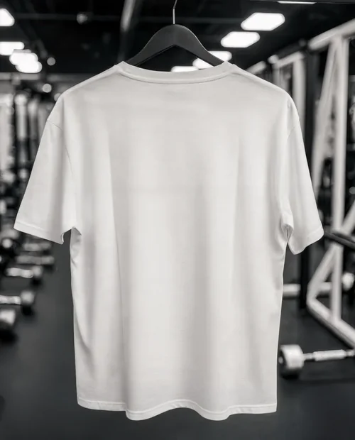 Mockup of a Simple White T-Shirt in a Gym Setting