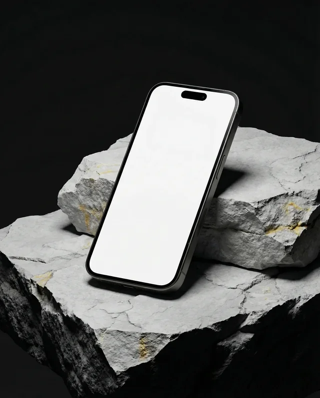 Modern iPhone Mockup on Textured Rock Surface