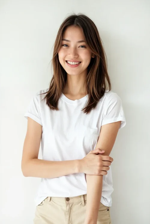 Free T-Shirt Mockup of a Confident Asian Woman