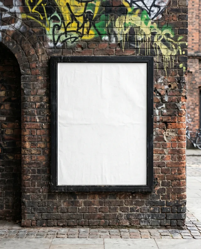 Urban Poster Mockup with Graffiti Frame on Brick Wall