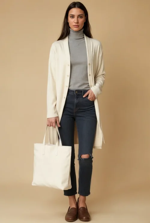 Stylish Mockup of a Tote Bag in Casual Fashion Setting