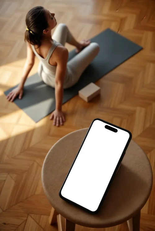 Yoga Mockup on iPhone 16 Pro Max: Peaceful Practice