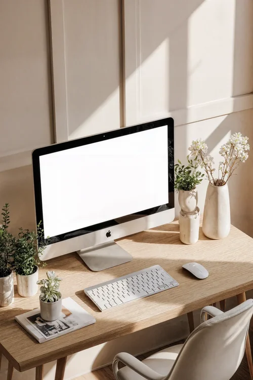 Modern iMac Mockup in a Serene Workspace Setting